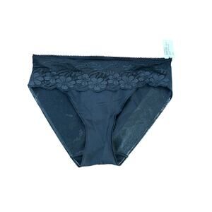 NWT Soma Black Floral Vanishing Edge Microfiber W/Lace Hipster Panties Size M